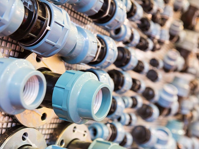 PVC unions in a plumbing supply store